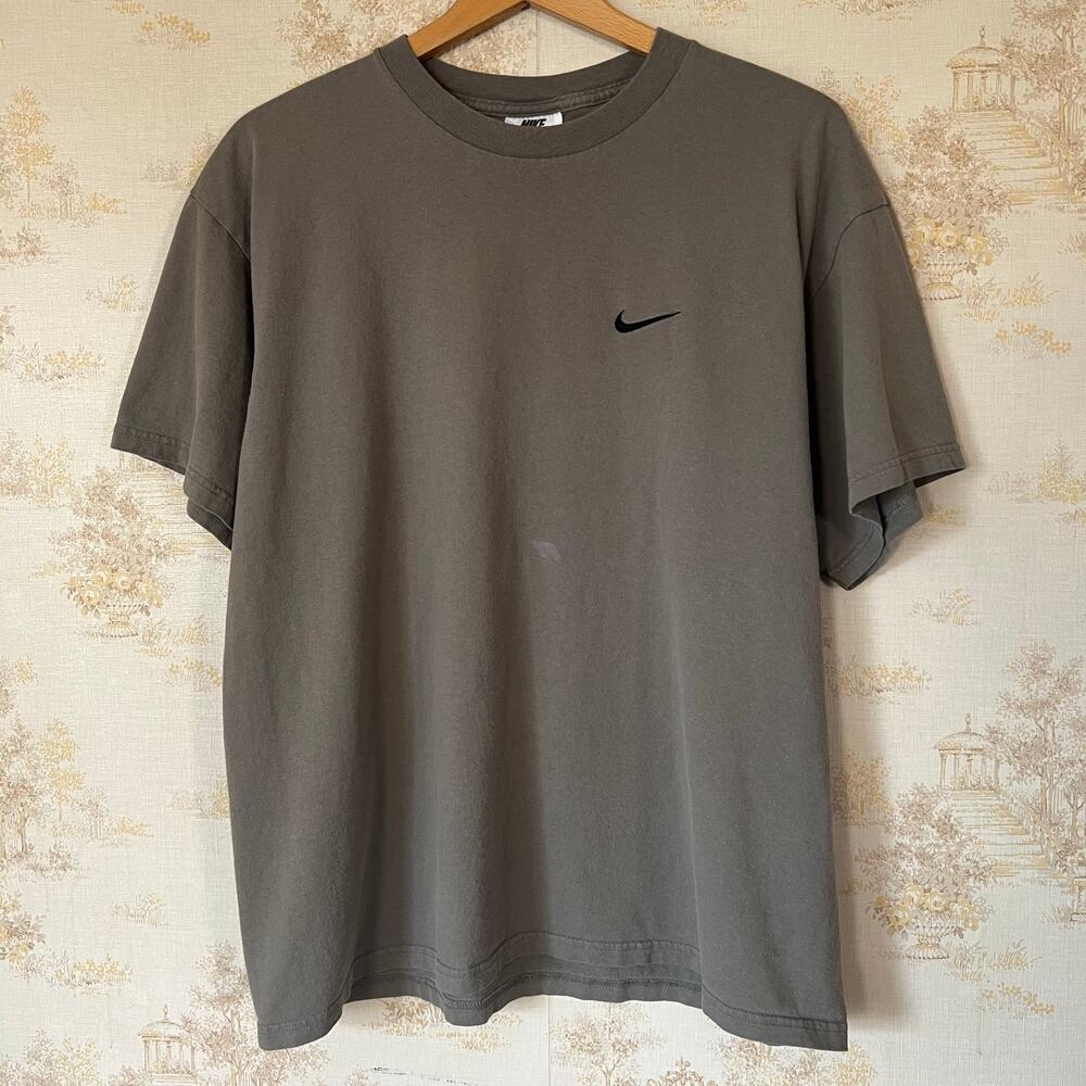 Vintage 90s Nike Mini Swoosh T-Shirt | Clay Earth Tone | Essential Blank | L